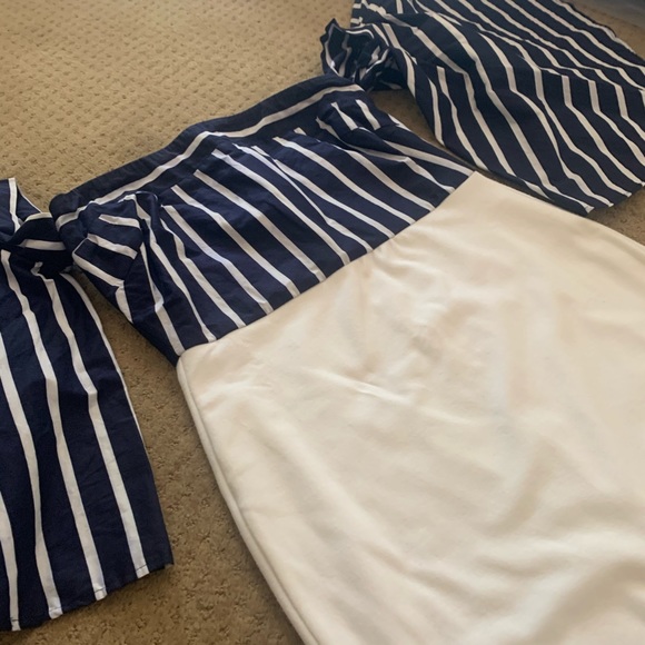 VENUS Sleeve Detail Midi Dress Nvy Blue/Wht Size:8 - Picture 4 of 7